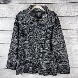 Karen Scott Black White Cowl Neck Button Sweater Sz XL